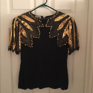 Vintage black and gold sequin top